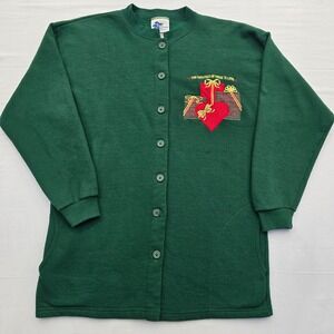 Vintage Pleasant Shade Christmas Sweatshirt Cardigan XL USA Applique Grannycore